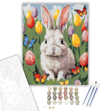Számfestő.hu Nyuszi Tulipánok és Pillangók - számfestő készlet – 60×70 cm (Keretre feszítve) kreatív és készségfejlesztő