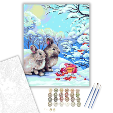 Számfestő.hu Nyuszik télen - számfestő készlet – 40×50 cm (Keretre feszítve) kreatív és készségfejlesztő