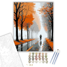 Számfestő.hu Őszi Ködfátyolos Út Biciklissel - számfestő készlet – 40×50 cm (Keretre feszítve) kreatív és készségfejlesztő