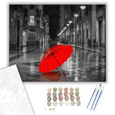 Számfestő.hu Piros esernyő - számfestő készlet – 40×50 cm (Keretre feszítve) kreatív és készségfejlesztő