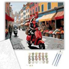 Számfestő.hu Piros Robogó Európai Utcán - számfestő készlet – 50×60 cm (Keret nélkül) kreatív és készségfejlesztő