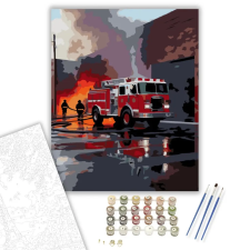 Számfestő.hu Piros Tűzoltóautó Éjszakai Bevetésen - számfestő készlet – 60×70 cm (Keretre feszítve) kreatív és készségfejlesztő