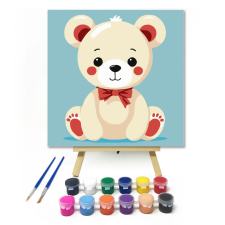 Számfestő.hu Pufi mackó - gyerek számfestő készlet – 20×20 cm (Keretre feszítve) kreatív és készségfejlesztő