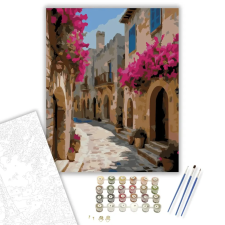 Számfestő.hu Rhodos Óvárosának Kanyargós Utcarészlete - számfestő készlet – 60×70 cm (Keret nélkül) kreatív és készségfejlesztő