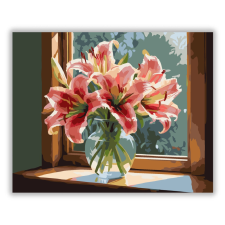 Számfestő.hu Rózsaszín Liliomok Az Ablakban - számfestő készlet kreatív és készségfejlesztő