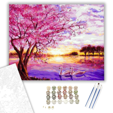 Számfestő.hu Rózsaszín tó - számfestő készlet – 40×50 cm (Keretre feszítve) kreatív és készségfejlesztő