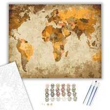 Számfestő.hu Sárga és Barna Világtérkép - számfestő készlet – 40×50 cm (Keretre feszítve) kreatív és készségfejlesztő