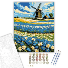 Számfestő.hu Szélmalom Virágmező Álma - számfestő készlet – 60×70 cm (Keretre feszítve) kreatív és készségfejlesztő