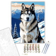 Számfestő.hu Szibériai Husky a Hegytetőn - számfestő készlet – 40×50 cm (Keretre feszítve) kreatív és készségfejlesztő
