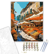 Számfestő.hu Szicíliai Piac Reggeli Fényben - számfestő készlet – 50×60 cm (Keretre feszítve) kreatív és készségfejlesztő