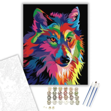 Számfestő.hu Színes Farkas - számfestő készlet – 50×60 cm (Keretre feszítve) kreatív és készségfejlesztő