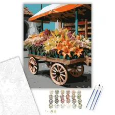 Számfestő.hu Színes Liliomok Kocsin - számfestő készlet – 50×60 cm (Keretre feszítve) kreatív és készségfejlesztő