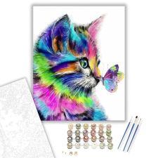 Számfestő.hu Szivárvány cica és pillangó - számfestő készlet – 50×60 cm (Keretre feszítve) kreatív és készségfejlesztő