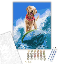 Számfestő.hu Szörföző kutya - számfestő készlet – 40×50 cm (Keretre feszítve) kreatív és készségfejlesztő