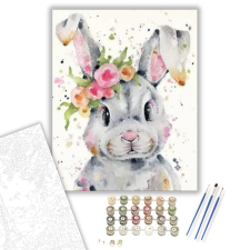 Számfestő.hu Szürke Virágos Nyuszi - húsvéti számfestő készlet – 40×50 cm (Keretre feszítve) kreatív és készségfejlesztő