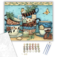 Számfestő.hu Teás csészék - számfestő készlet – 40×50 cm (Keretre feszítve) kreatív és készségfejlesztő