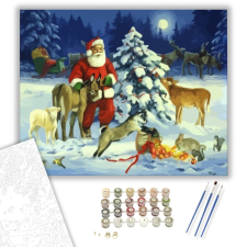 Számfestő.hu Télapó állatokkal - számfestő készlet – 40×50 cm (Keretre feszítve) kreatív és készségfejlesztő