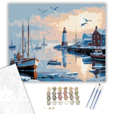 Számfestő.hu Téli Halászkikötő Világítótoronnyal - számfestő készlet – 40×50 cm (Keretre feszítve) kreatív és készségfejlesztő