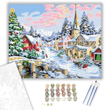 Számfestő.hu Téli havas kisfalu - számfestő készlet – 40×50 cm (Keretre feszítve) kreatív és készségfejlesztő
