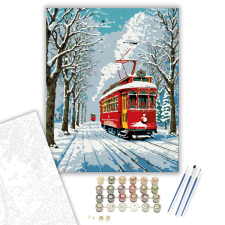 Számfestő.hu Téli Varázslat Villamossal - számfestő készlet – 40×50 cm (Keretre feszítve) kreatív és készségfejlesztő