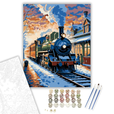 Számfestő.hu Téli Vasútállomás Naplementében - számfestő készlet – 40×50 cm (Keretre feszítve) kreatív és készségfejlesztő