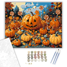 Számfestő.hu Töklámpás és cukorkák - számfestő készlet – 40×50 cm (Keretre feszítve) kreatív és készségfejlesztő
