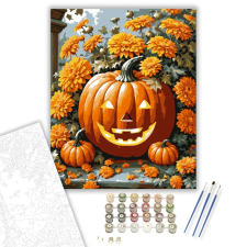 Számfestő.hu Töklámpás és virágok - számfestő készlet – 50×60 cm (Keretre feszítve) kreatív és készségfejlesztő