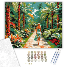 Számfestő.hu Trópusi Kert Női Alakkal - számfestő készlet – 60×70 cm (Keretre feszítve) kreatív és készségfejlesztő