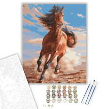 Számfestő.hu Vágtató barna ló - számfestő készlet – 80×100 cm (Keretre feszítve) kreatív és készségfejlesztő