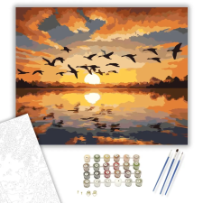 Számfestő.hu Vándorló Lúdraj Naplementében - számfestő készlet – 60×70 cm (Keretre feszítve) kreatív és készségfejlesztő