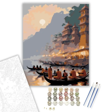 Számfestő.hu Varanasi Hajnalban a Gangeszen - számfestő készlet – 60×70 cm (Keretre feszítve) kreatív és készségfejlesztő