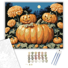 Számfestő.hu Vidám töklámpások krizantémok között - számfestő készlet – 40×50 cm (Keretre feszítve) kreatív és készségfejlesztő