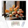 Számfestő.hu Vizes Tulipáncsokor az Ablakpárkányon - számfestő készlet – 50×60 cm (Keretre feszítve)