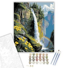 Számfestő.hu Vízesés és Sárga Vadvirágok - számfestő készlet – 40×50 cm (Keretre feszítve) kreatív és készségfejlesztő