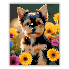 Számfestő.hu Yorkshire Terrier Kiskutya Virágok Között - számfestő készlet kreatív és készségfejlesztő