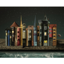 Számfestő Könyvházak -vászonkép grafika, keretezett kép