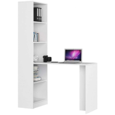 Számítógép asztal könyvtárral, laminált tábla, 5 polc, fehér, 125x50x180 cm, Smart íróasztal