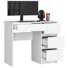 Számítógép asztal, laminált lap, 4 fiók, jobb, fehér, 90x50x77 cm íróasztal