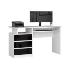  Számítógépasztal P77_135 #fehér-fekete fényes íróasztal
