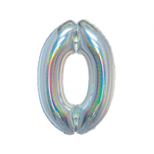 Számok Ezüst Holographic 0-ás szám fólia lufi 76 cm party kellék