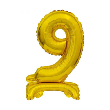 Számok Gold, Arany mini 9-es szám fólia lufi talppal 38 cm party kellék