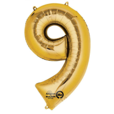 Számok Gold, Arany óriás 9-es szám fólia lufi 86*55 cm party kellék