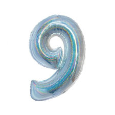 Számok Holographic Silver, Ezüst 9-es szám fólia lufi 76 cm party kellék