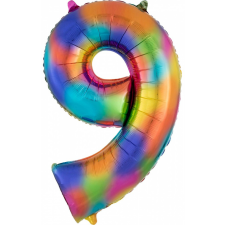 Számok Rainbow óriás szám fólia lufi 9-es, 86*55 cm party kellék