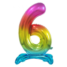 Számok Rainbow, Színes 6-os szám fólia lufi talppal 74 cm party kellék
