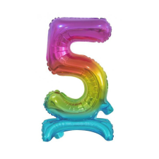 Számok Rainbow, Színes mini 5-ös szám fólia lufi talppal 38 cm party kellék
