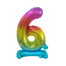 Számok Rainbow, Színes mini 6-os szám fólia lufi talppal 38 cm party kellék
