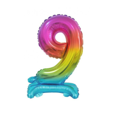 Számok Rainbow, Színes mini 9-es szám fólia lufi talppal 38 cm party kellék