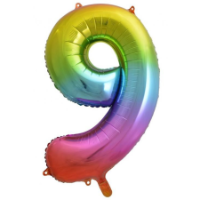 Számok Rainbow, Szivárvány 9-es szám fólia lufi 85 cm party kellék
