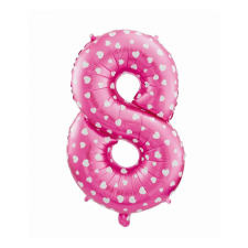Számok Rózsaszín Pink with Hearts 8-as szám fólia lufi 61 cm party kellék